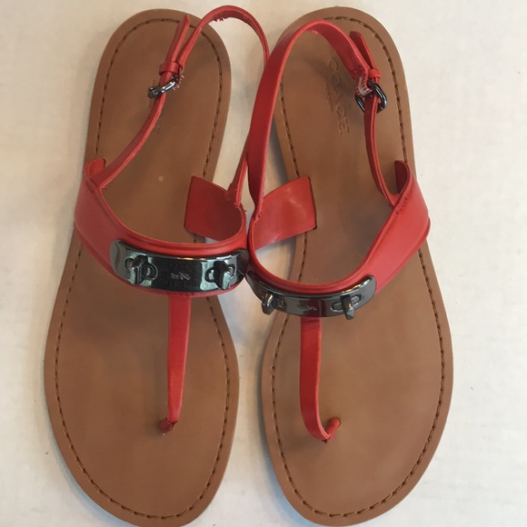 Coach Rust Leather Thong Sandals with Black Chrome Accents Size 8.5 - Picture 4 of 9